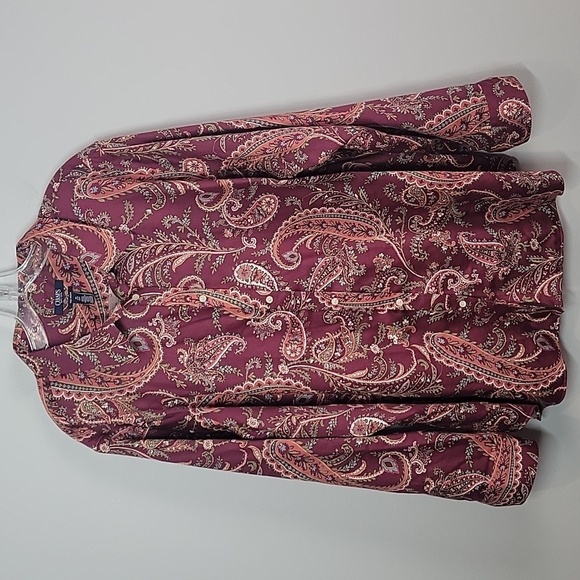Chaps No Iron Flip Cuffs Button down burguney red paisley shirt - Picture 1 of 8
